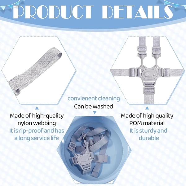 Universaalit syöttötuolin hihnat, turvallisuus ja mukavuus 5 pisteen vauvan turvavyö, tukeva ja kevyt rattaille ja lastenvaunuille
