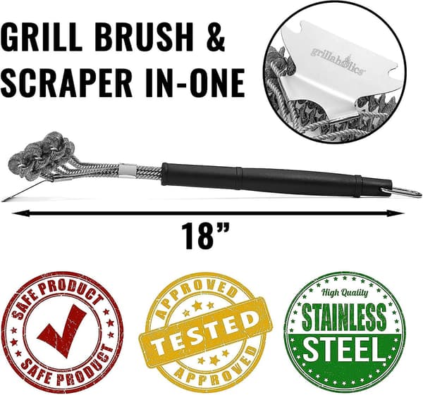 Grillborste för utomhusgrill – Borstfri BBQ-borste med inbyggd skrapa