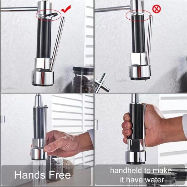 Wall Mounted Kitchen Faucet with Spring, Hot and Cold Water, Dual Handles
