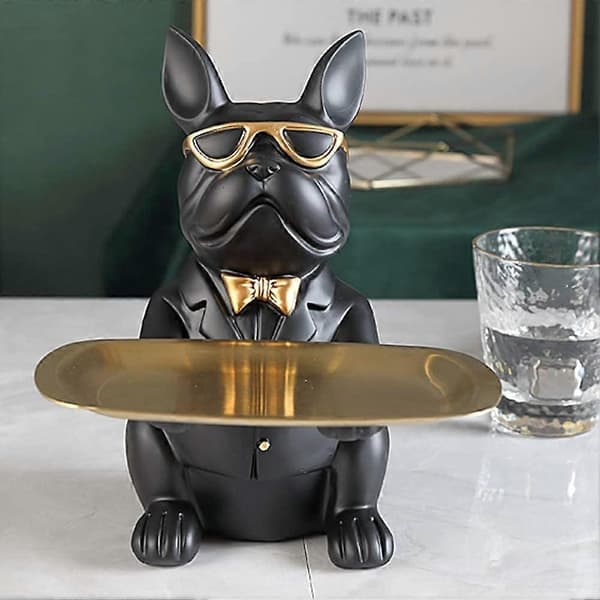 Bulldog-statue opbevaringsbakke sparegris nøgleholder harpiks rustfrit stål