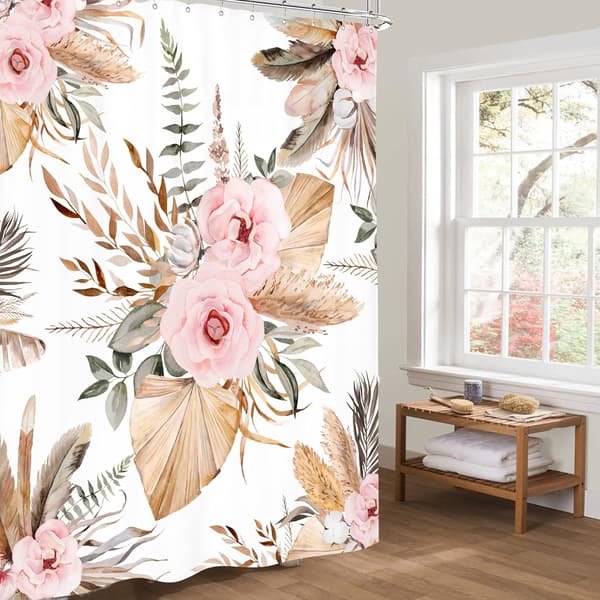 Boho Bohemisk Ros Blommig Duschdraperi 150x180 cm Blush Flow