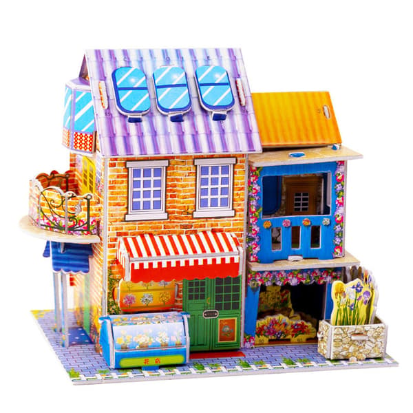 2 delar DIY pussel barns leksaker 3D pussel stativ fransk blomsteraffär + drömhus