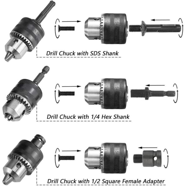 Universal 1.5-13mm Drill Chuck Adapter - SDS Plus/Air Conversion Kit with 1/2\" Female Square - Compatible with Hammer Drills and Impact Tools