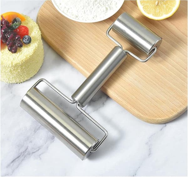 Mini Rolling Pin Double-Sided Stainless Steel Non-Stick Small Rolling Pin with Ergonomic Handle for Pizza Cake Bread Silver