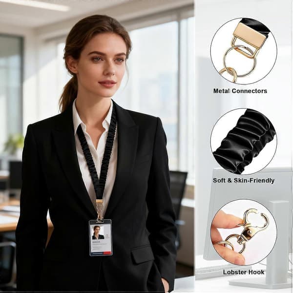 Stretchy Scrunchie Lanyard for ID Badges and Keys, Detachable Retractable Keychain Holder