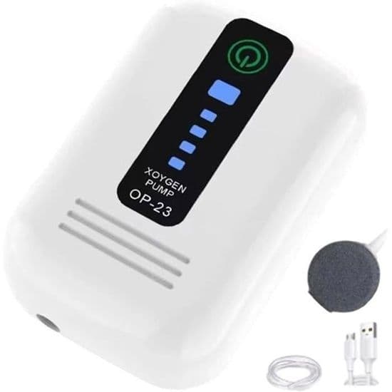 Luftpump för akvarium, USB-laddbar, tyst, kompakt, för hydroponik, damm och utomhusakvarium