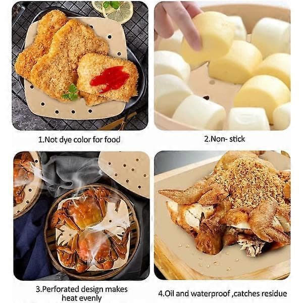 100 stk Firkantet perforert bakepapir for Airfryer 21,5*21,5cm