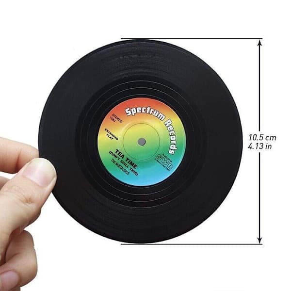 6-pack Retro Vinyl Record Coasters Set - Round ABS Cup Mats for Home or Bar