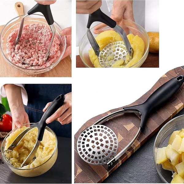 Kartoffelmoser, Madkværn, Rustfrit Stål Non-Stick, 29.5cm, Sort