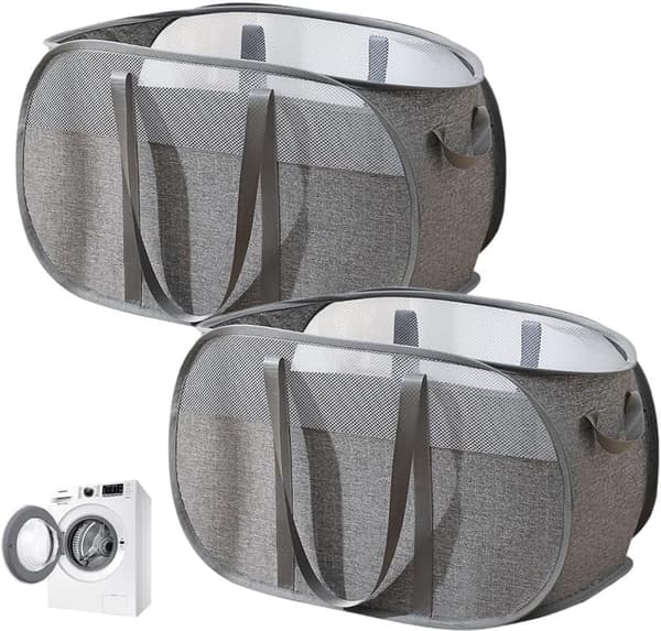 Foldable Laundry Basket, 2 pcs Grey, Collapsible 58x36x36cm, with Handles for Bathroom and Bedroom
