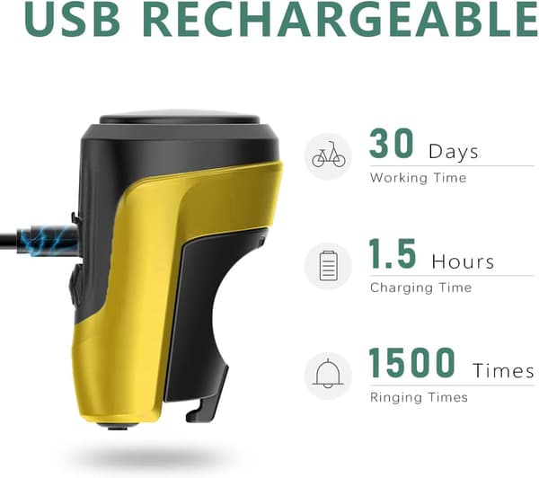 Elektrisk Cykelklocka 125dB med Stöldskyddslarm - Gul
