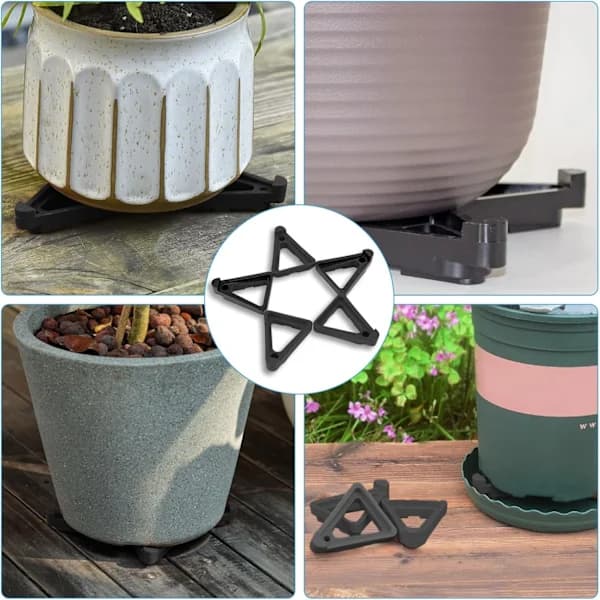 40-pack Plant Pot Feet for Outdoor Pots, Triangular Plastic Pot Risers for Drainage and Airflow, Black