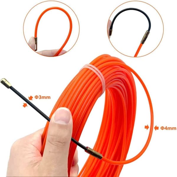 30M Nylon kabeltrækker Φ 4mm med 3 fleksible styrehoveder