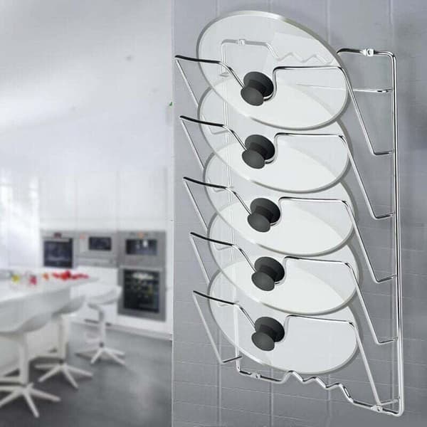 Vertical metal lid holder with 5 compartments, wall-mounted lid organizer for cabinets, 40.7 x 25.7 x 7.5 cm