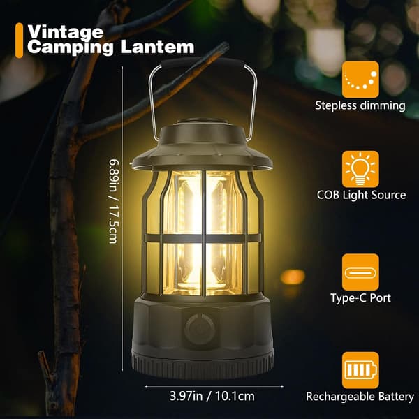 Oppladbar campinglykt med trinnløs dimmer, metall, vanntett LED-campinglys
