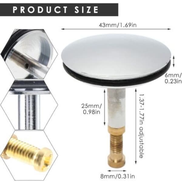 AIMOONSA Universell badekarpropp Ø 43 mm Messing Kromfinish Rustfritt stål Justerbar høyde 50-55 mm