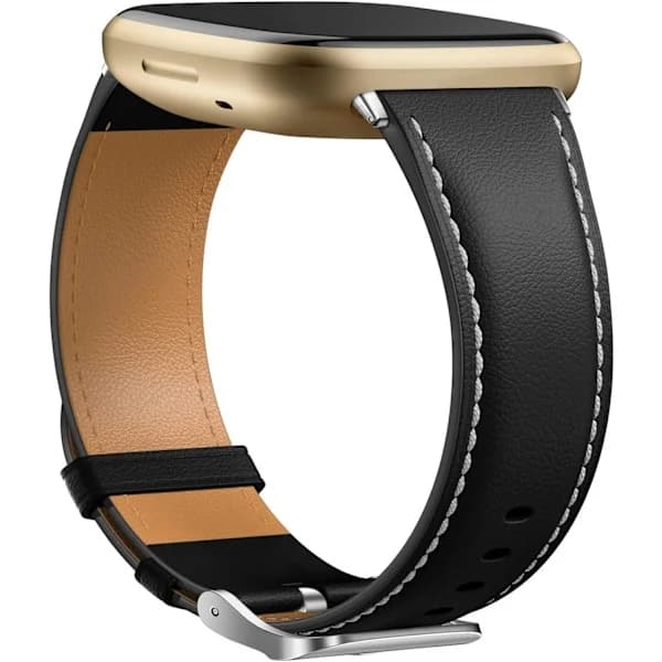 Læderarmbånd Kompatibelt med Fitbit Versa 3/Fitbit Sense 2/Sense, Ægte Læder Elegant Erstatningsarmbånd, Sort