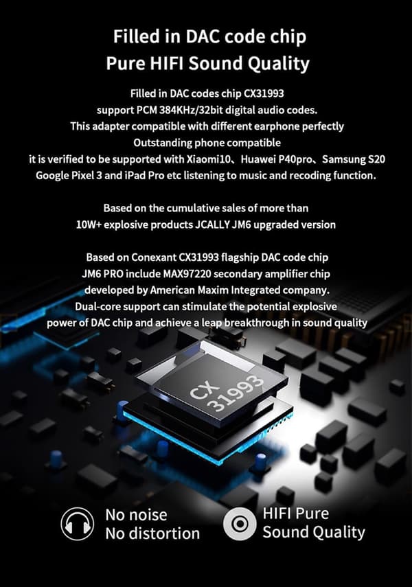 JCALLY JM6 Pro USB-C till 3,5 mm Dubbel DAC CX31993 MAX97220 Portabel Dekoderförstärkare HiFi