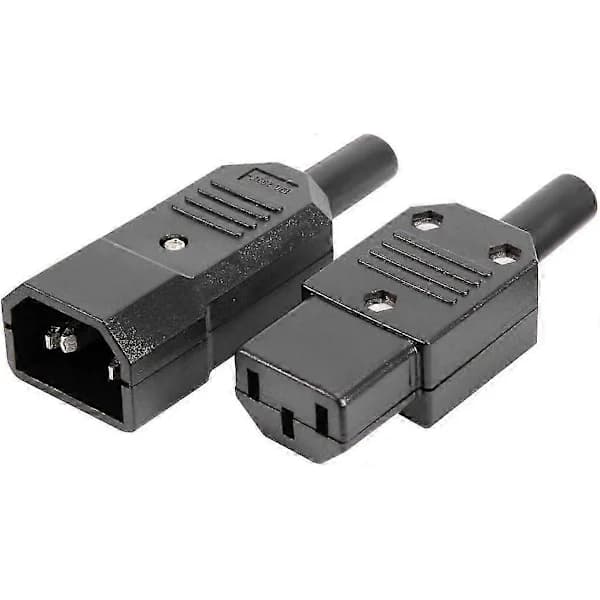 1 par AC250V 10A IEC C14 han C13 hun, 3-benede terminaler inline adapter stik strømstik