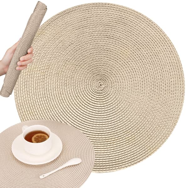 Round Plate Placemat Kitchen Plaid Table Mat Cream 92
