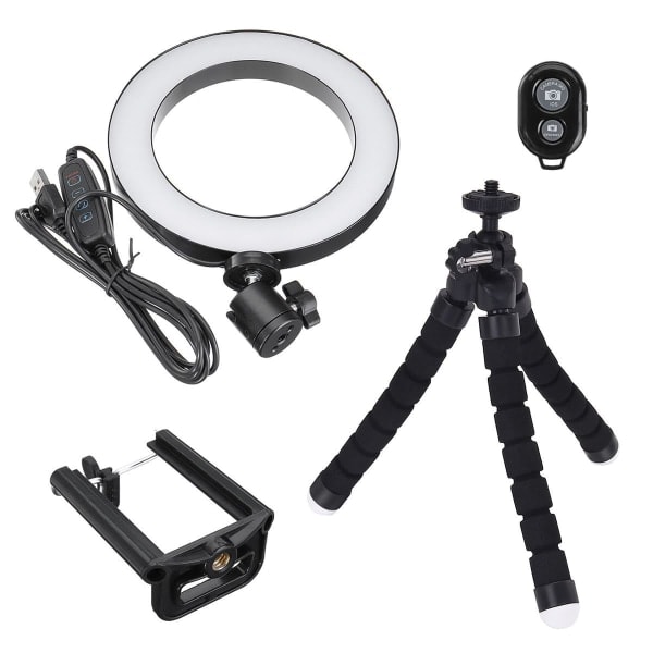 TG Selfie Lampe/Ringlampe (26 cm) med Bøjbar Stativ Multifarvet