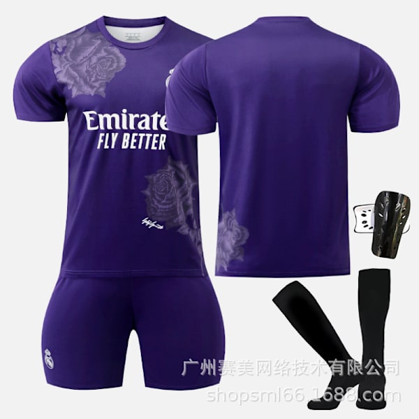 Real Madrid Y3 violetti yhteisversio 5 Bellingham 7C Row Vinicius No. 10 jalkapallopuku Violetti koko 8 sukat Purple size 8 socks 18#