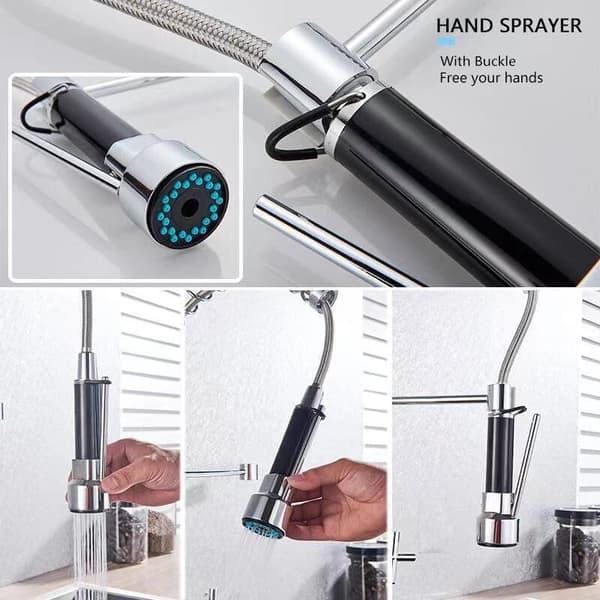 Wall Mounted Kitchen Faucet with Spring, Hot and Cold Water, Dual Handles