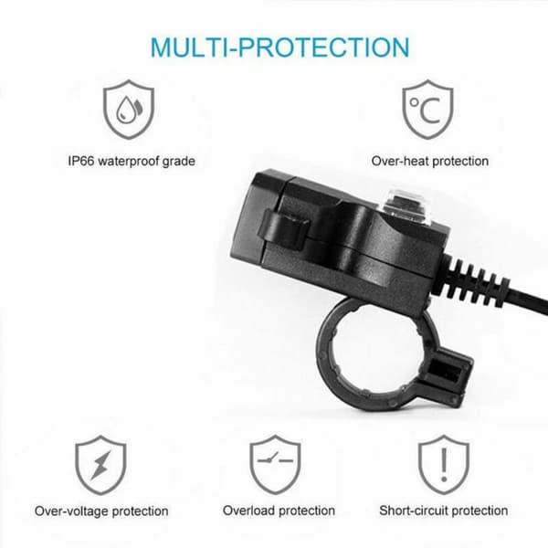 Motorcykel USB-mobiloplader (9-24V) med dobbelt USB-port