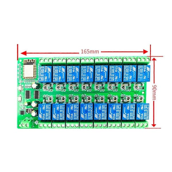 ESP8266 WiFi 16-kanals relémodul ESP-12F utviklingskort, 16-veis relémodul, strømforsyningsmodus 1