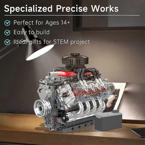 Mould King V8 Engine Building Blocks, Working V8 Engine Model Kit, Build Your Own STEM Model Engine, 8-Cylinder Car Engine
