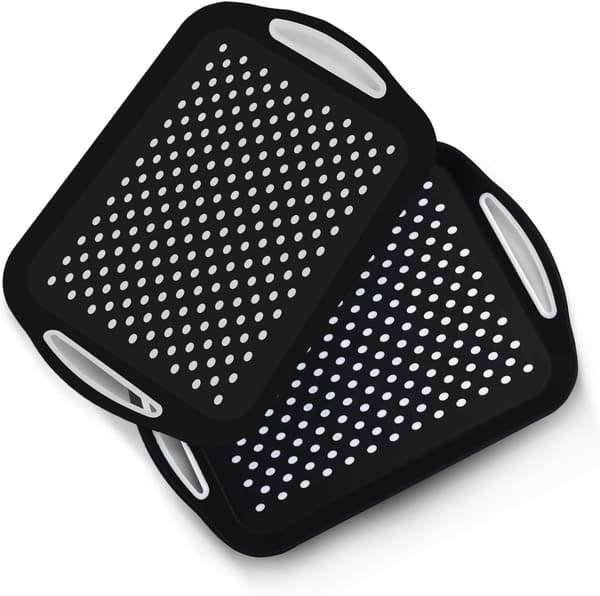 Non-slip serving tray, 2-pack lap tray with grip handles for breakfast in bed, cooking and dinner, dishwasher safe plastic tray, black
