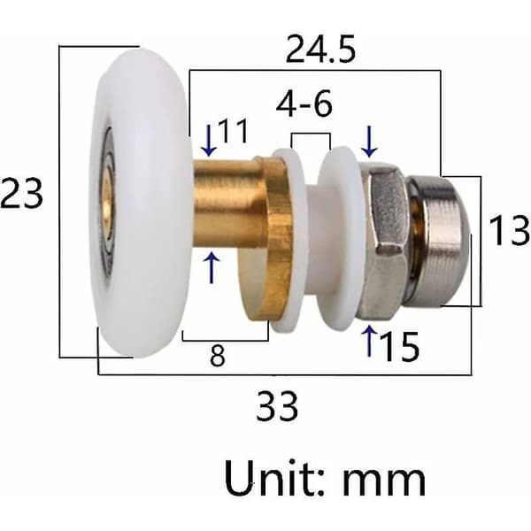 Brusehjul 4 stk. 23 mm messing nylon rustfrit stål til glasdør 4-6 mm