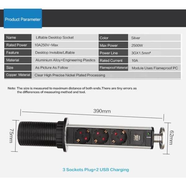 Indbygningsstikdåse - MÄRKE - 3 stik - 2 USB-porte - Cylindrisk