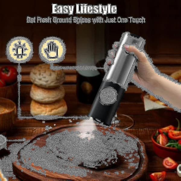 Rechargeable Electric Salt and Pepper Grinder Set USB Charging Stainless Steel Automatic Salt Spice