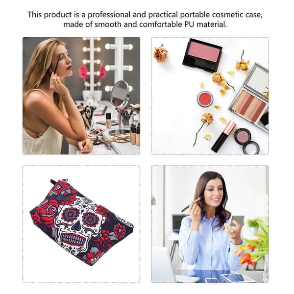 Makeup Storage Bag for Women Chic Design Skull Handheld Cosmetic Bag