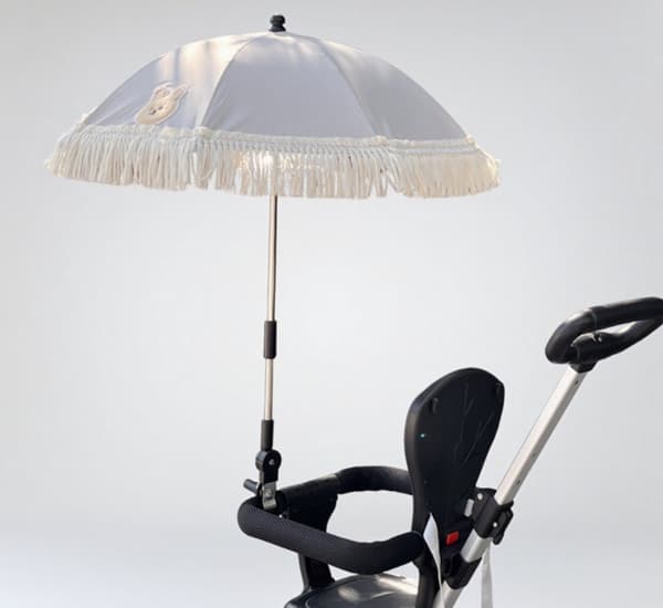 Stroller Parasol with UV50+ Protection, Foldable Adjustable Canopy with Universal Clamp for Baby, Toddler, Pram, Beige Lace Edge