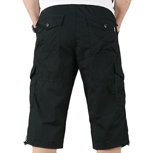 Mænd 3/4 Lange Elastiske Shorts Talje Cargo Combat Tre Kvart Bukser Sort XL