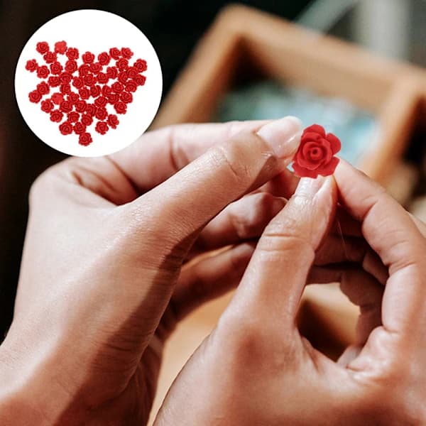50 stk. Charms til smykkefremstilling Smykker Blomst Håndværk Rød Perle