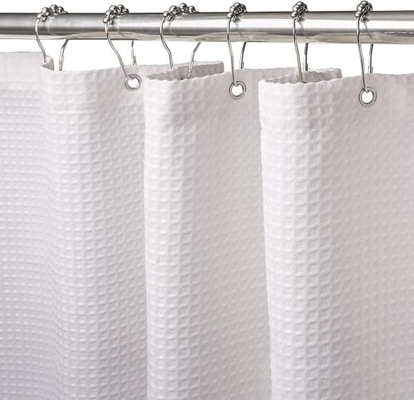 Våffelmönstrat Duschdraperi Vit 180x180cm med 12 Metallringar