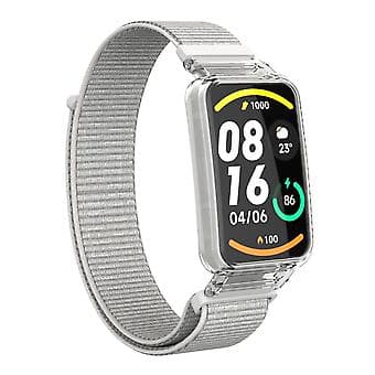 PC-etui + Nylon Loop-rem til Xiaomi Mi Band 7 Pro (Sølv)