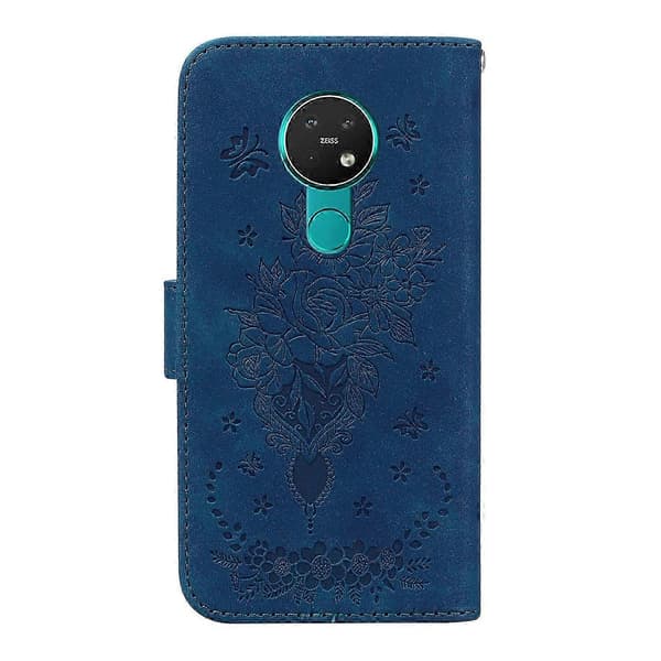 Nokia 6.2/7.2 Sommerfuglrose Præget Ægte Læder Smartphone Cover [DB] Blå Blue