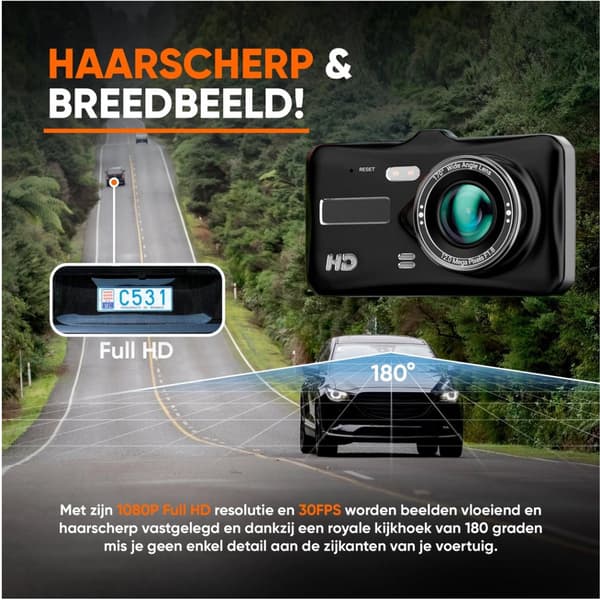 Dobbelt dashbordkamera foran og bak, Full HD, 170° vidvinkel, nattsyn, parkeringsmodus