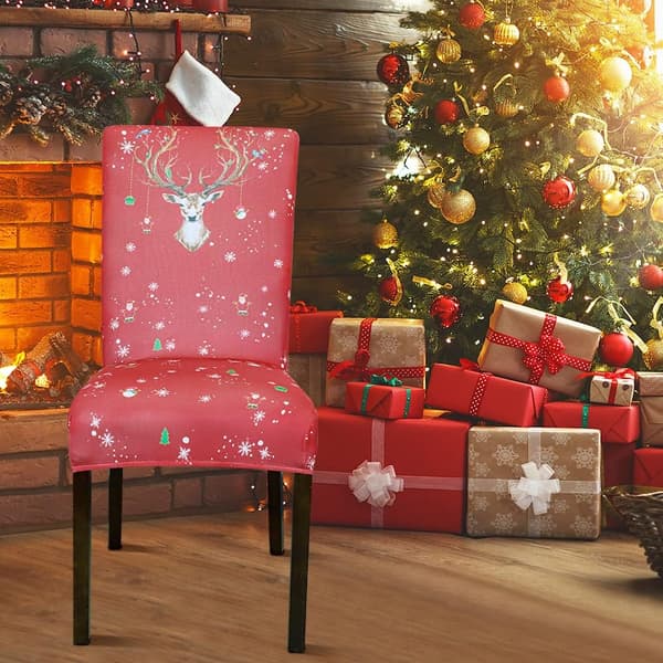 Universal 4-delad stolsöverdrag (älg) med julsnögubbedesign