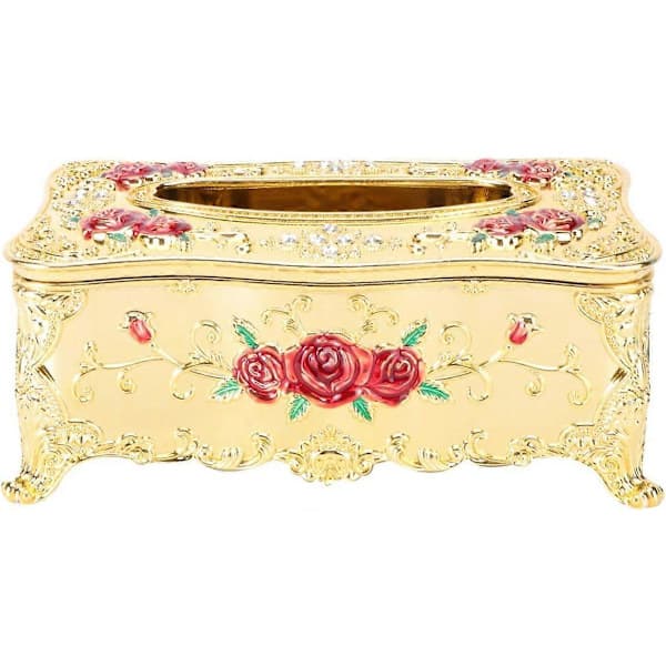 Decorative tissue box with antique decorations, rose gold