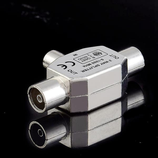 TV-antenne Koaksialsplitter, Metalhus, 1 Han til 2 Hun-adapterstik Kobling 4 stk.