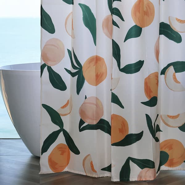 Peach Pattern Shower Curtain with Hooks, Waterproof and Washable