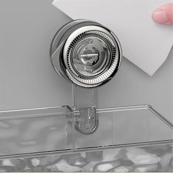 Drill-Free, Light Luxury Style Glacier Pattern Suction Cup Shelf, Bathroom Shower Organizer Grey Long