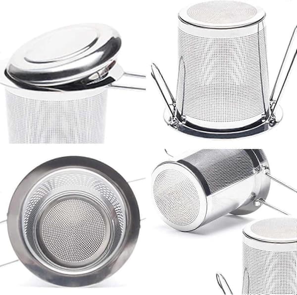 Te-infuser i 304 rustfrit stål med låg og foldbart håndtag, passer til tekander, kopper og krus
