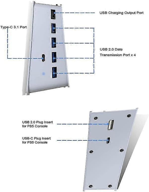 PS5 USB-hub-forlænger 5-ports overførselsudvidelsesadapterkonverter splitter