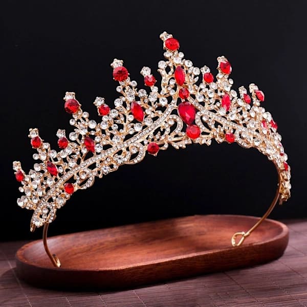 Legering Krone Bryllupsdiadem Krystal Rhinestone Krone RØD Rød